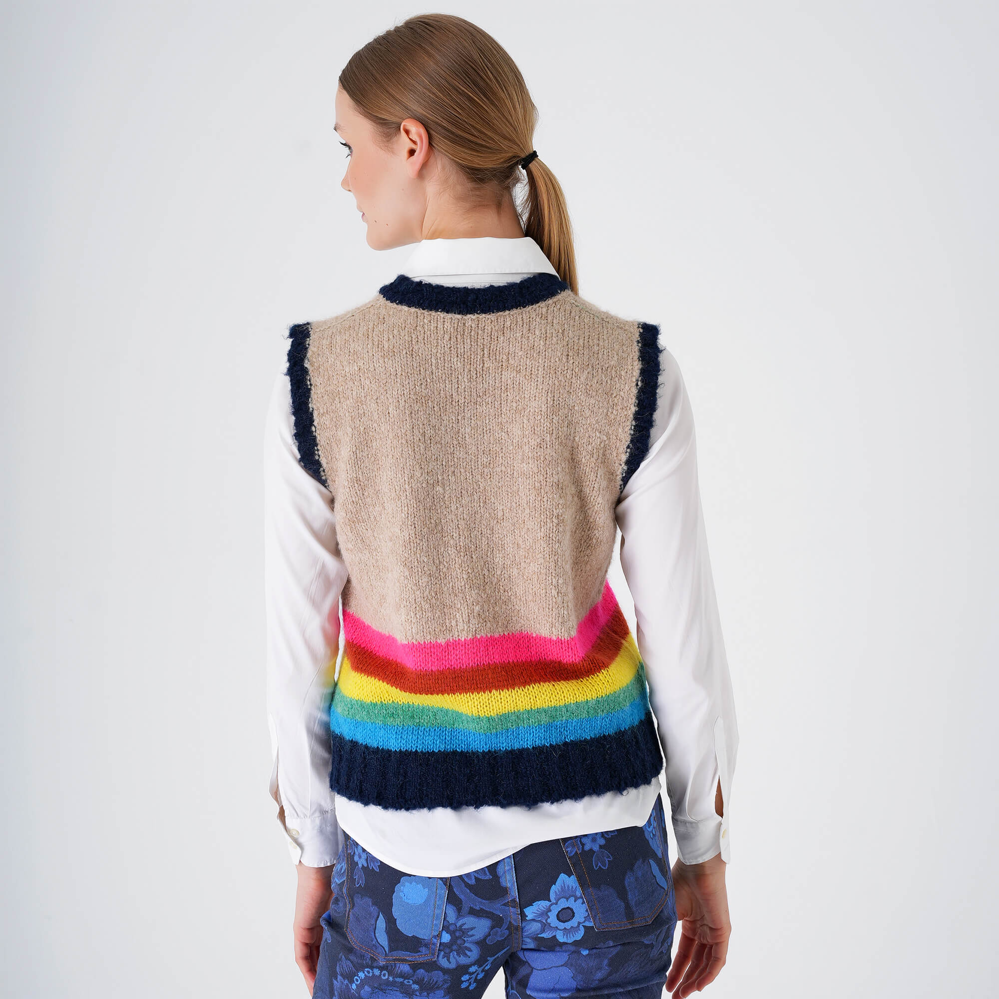 Etro - Beige&Coral Striped Knitted Sleeveless Sweater